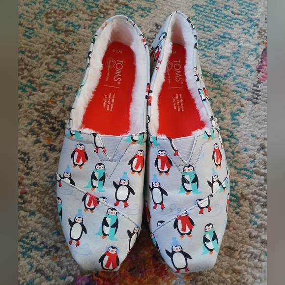 Toms Shoes - TOMS Glacier Gray Winter Penguins Christmas Penguin Flats